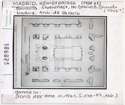 Vorschaubild Madrid: Königspalast, Ehrenstiege, Grundriss. Madrid, Arch. de Palacio 